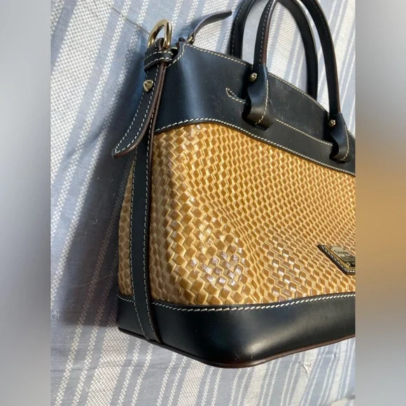 Dooney & Bourke textured tan and brown leather satchel. - Picture 4 of 11